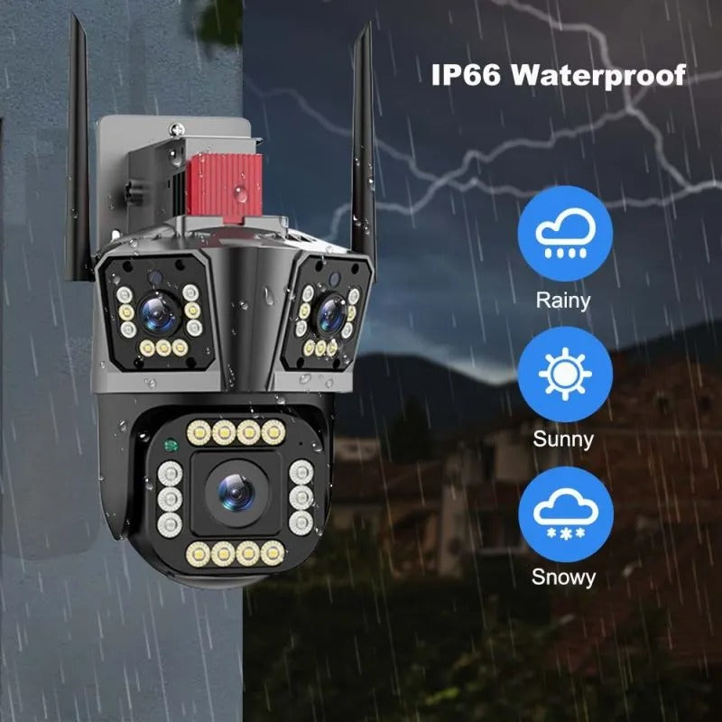 Cámara de Seguridad con 3 Lentes, Alarma y Visión 360°