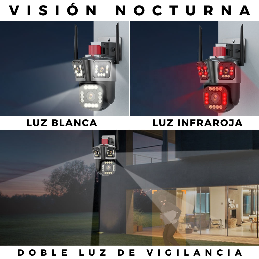Cámara de Seguridad con 3 Lentes, Alarma y Visión 360°